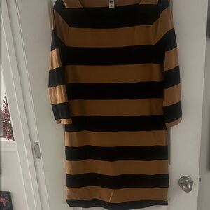 Old Navy Black and Tan Striped Long Sleeve Dress